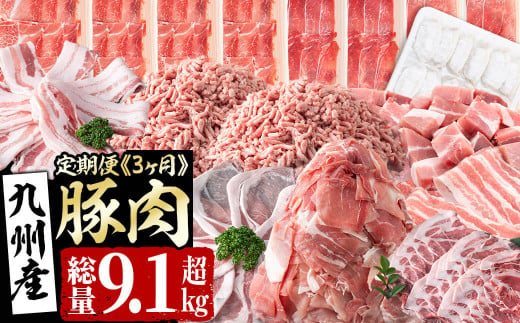 t004-4-001 【定期便・全3回】九州産豚肉定期便＜3ヵ月連続・毎回2kg以上・合計9.1kg以上＞