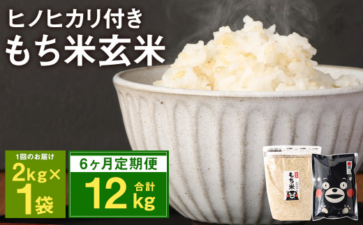 【定期便6ヵ月】熊本県 菊池産 もち米 玄米 2kg 白米 300g 計13.8kg ヒヨクモチ