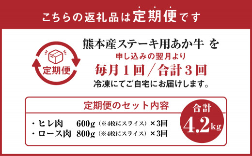 【定期便3か月】熊本県産 ステーキ用 あか牛 ヒレ600g ロース800g 【合計4.2kg】