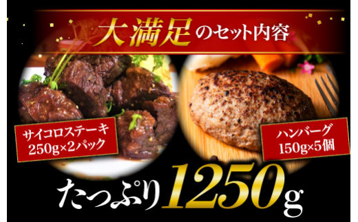 熊本県産 あか牛 を堪能！ サイコロステーキ と ハンバーグ を楽しむセット 合計1,250g