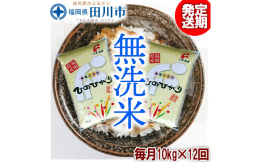 【定期便】福岡県産ヒノヒカリ 無洗米 10kg×12回