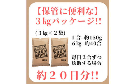 CI327【みやきなでしこ】応援米【無洗米】さがびより６㎏（３㎏×２袋）