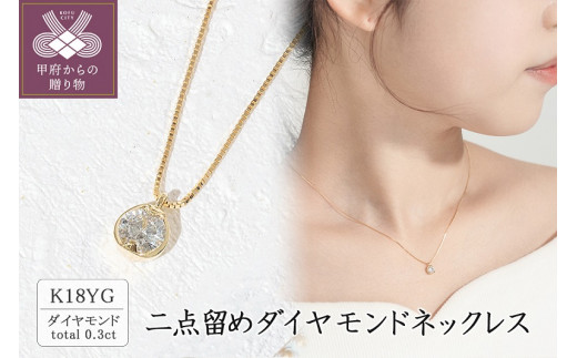 ジュエリーの街甲府市】18金２点留めダイヤモンドネックレス(0.3ct ...