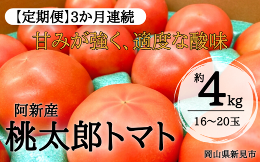 阿新産桃太郎トマト1箱（約4kg 16～20玉）を3か月連続でお届けします。