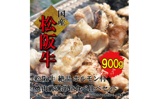 L3松阪牛　焼肉【松阪牛ホルモン付】厳選部位味比べセット　900g