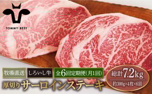【牧場直送】【6回定期便】佐賀県産 しろいし牛 厚切り サーロインステーキ 1.2kg（約300g×4枚）【有限会社佐賀セントラル牧場】肉 お肉 牛肉 ステーキ サーロイン リブロース 霜降り 佐賀 [IAH158] 304143 - 佐賀県白石町