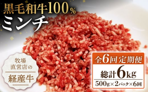 【小分けがうれしい！】【6回定期便】牧場直営店の黒毛和牛100%ミンチ 1000g（500g×2パック）【川﨑畜産】 [IAX021]