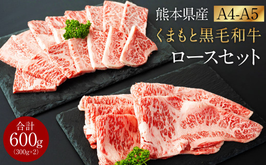 熊本県産 黒毛和牛 ロースセット 合計600g ( 焼肉用300g すき焼き用300g )
