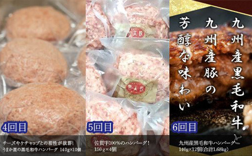 「全6回定期便」唐津大人気ハンバーグ定期便 黒毛和牛 手ごね 佐賀牛 食べ比べ