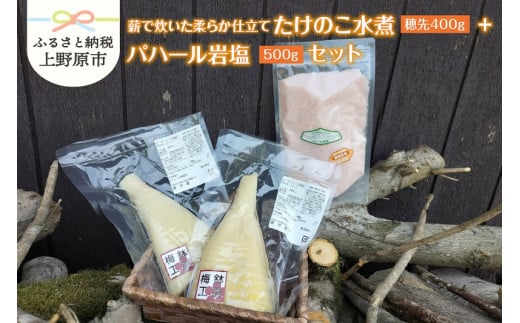 薪で炊いた柔らか仕立てのたけのこ水煮200ｇ2袋とパハール岩塩500ｇセット