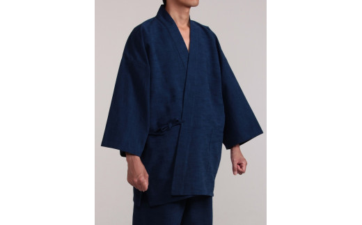061-5　【深緑・Lサイズ】染め・織り・縫製　すべて地元遠州製　雲糸格子作務衣