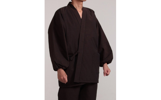 [黒(太縞)・Lサイズ]新素材の中わた「ウォーマル」で暖かい 遠赤外線キルト作務衣