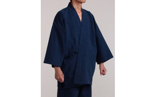 [濃紺・LLサイズ]染め・織り・縫製 すべて地元遠州製 雲糸格子作務衣