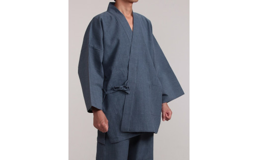 [鉄紺・Lサイズ]染め・織り・縫製 すべて地元遠州製 綿麻楊柳作務衣
