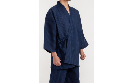 [紺・Lサイズ]織り・縫製 地元遠州製 しじら刺子(よろけ調)作務衣