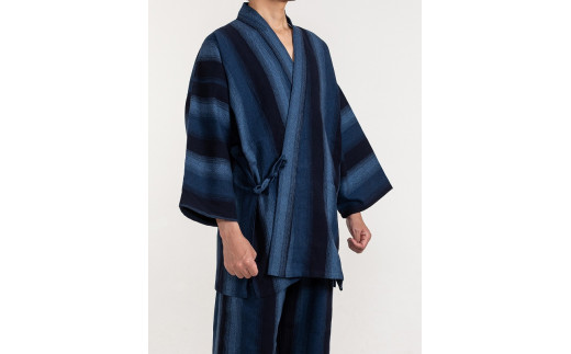 061-22　【紺・LLサイズ】織り・縫製　地元遠州製　鰹縞斜子織作務衣