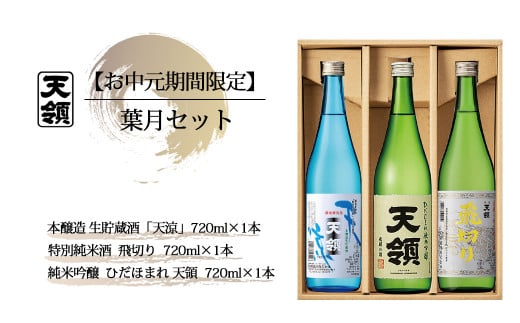 （7月頃から順次発送）【期間限定 お中元】葉月セット 特別純米酒「飛切り」・本醸造生貯蔵酒「天涼」・純米吟醸酒「ひだほまれ　天領」（各 720ml）天領酒造 夏限定 ギフト 贈答 贈り物 御中元 酒 お酒 日本酒 308259 - 岐阜県下呂市