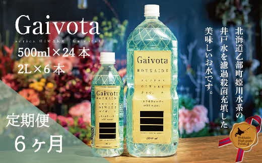 ＜定期便　Gaivota2箱（500ml×24本＋2ℓ×6本）×6回分＞　北のハイグレード食品　北海道乙部町の天然シリカ水 1431153 - 北海道乙部町