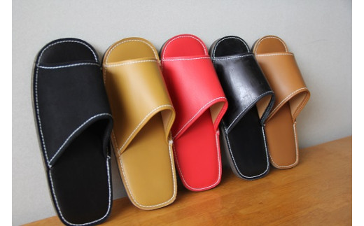靴職人手作りの本革「スリッパ」 レッド 大きめサイズ（L、２L） H066