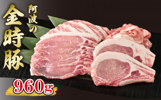 金時豚 豚肉 4種 切り落とし 960g 小分け 国産 ブランド豚 冷凍 とんかつ 焼肉 ロース バラ セット 徳島県 阿波市