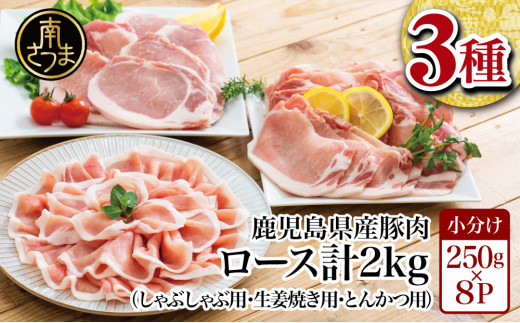 鹿児島県産 豚ロース3種類 計2kgセット ロースしゃぶしゃぶ用 生姜焼き用 とんかつ用 国産豚肉 お肉 小分け 冷凍 カミチク 南さつま市 南さつま市南さつま市 ふるさと納税 ふるさとチョイス