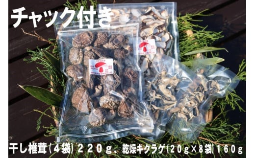 干し椎茸(２２０ｇ)、乾燥キクラゲ(８０ｇ)　セット 357187 - 群馬県高山村