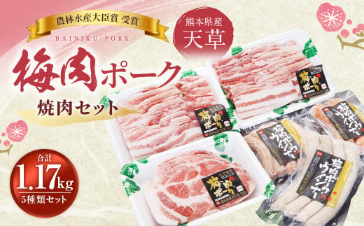 天草梅肉ポーク 焼肉 5種セット 1.17kg 豚バラ 肩ロース ウインナー 213075 - 熊本県上天草市