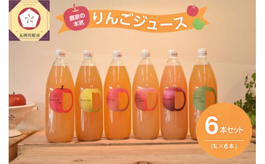 青森 りんごジュース 1L×6本  りんご 果汁 100％ ストレート 飲み比べ 詰め合わせ セット 1070426 - 青森県五所川原市