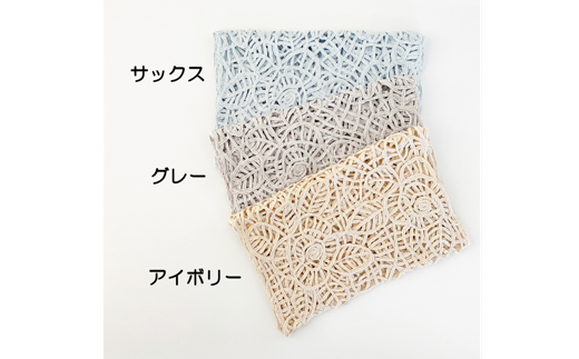 コード刺繍　シルク100％雪椿柄ショートマフラー　グレー 595031 - 新潟県五泉市