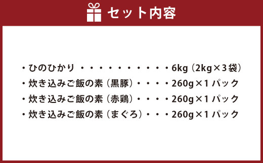 鹿児島県産ひのひかり 6kg(2kg×3)・3種の炊き込みご飯の素 セット