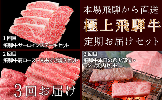 【定期便３回】本場！飛騨直送！！極上飛騨牛セット　【冷凍】焼肉・ステーキ・すき焼き・しゃぶしゃぶ 肉 定期【11-C】