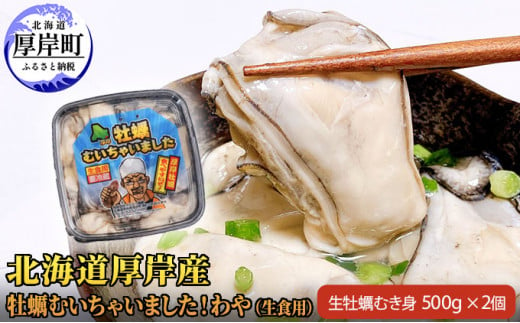 北海道 厚岸産 牡蠣 むいちゃいました！ わや ( 生食用 ) 500g×2 (合計1kg) カキ むき身[№5863-0554]