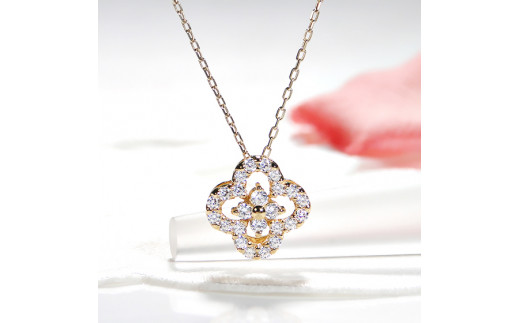 ネックレス【新品】PT/K18YG フラワー ダイヤモンド ネックレス 0.26CT 