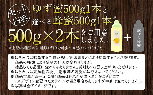 熊本 杉養蜂園 【ゆず蜜×アップル】果汁入り はちみつ 500g 2種 計1kg 食べ比べ 蜂蜜