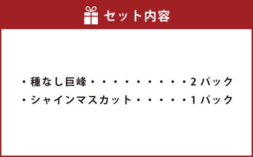 幸田町産「ハウス栽培旬のぶどう」2種類詰合せ（種なし巨峰×2、シャインマスカット×1）3房