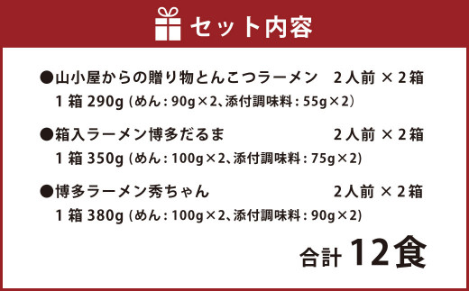 行列が出来る 博多有名店 最強タッグ！とんこつラーメン 3種 計12食 食べ比べセット