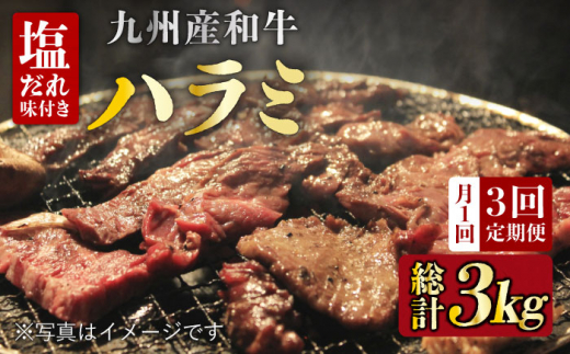 【全3回定期便】【塩だれ味】九州産 和牛 ハラミ 1kg（ 250g×4パック） 《長与町》【岩永ホルモン】 [EAX093] 肉 牛肉 焼肉 焼き肉 BBQ 冷凍 贅沢  413220 - 長崎県長与町