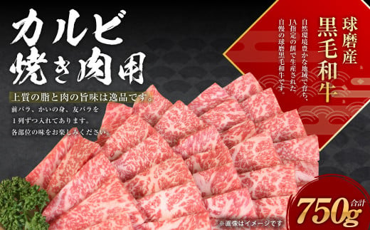 球磨産 黒毛和牛 カルビ 焼き肉用 750g 804083 - 熊本県水上村