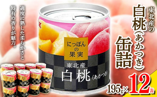 国分 にっぽんの果実 東北産白桃（あかつき）フルーツ缶詰 195g×12