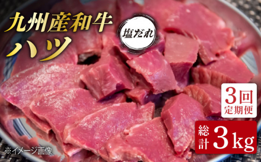 【全3回定期便】【塩だれ味】厳選 九州産和牛 ホルモン ハツ 1キロ（250g×4パック）《長与町》【岩永ホルモン】 [EAX097] 牛 心臓 和牛  焼肉 焼き肉 簡単調理 BBQ 贅沢 大容量