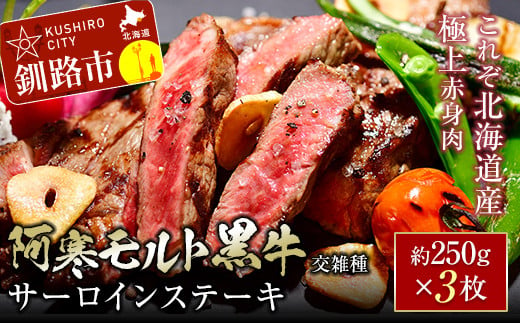 【これぞ北海道産 極上赤身肉】 阿寒 モルト 黒牛 (交雑種) サーロイン ステーキ 約250g x3 (750g) F4F-4168 432908 - 北海道釧路市