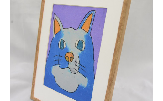 【障がい者アート】スズキタカヒロ作「あおのねこ」ミニ絵画010-007