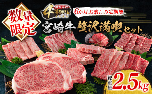 K14-22 数量限定≪6か月お楽しみ定期便≫宮崎牛贅沢満喫セット(総重量2.5kg)　肉　牛　牛肉　国産