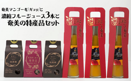 奄美マンゴーをギュッと濃縮フルーツジュース3本と奄美の特産品セット
