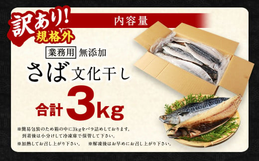 【訳あり規格外】  業務用 無添加 さば文化干し どーんと! 3kg 鯖 さば 干物 魚