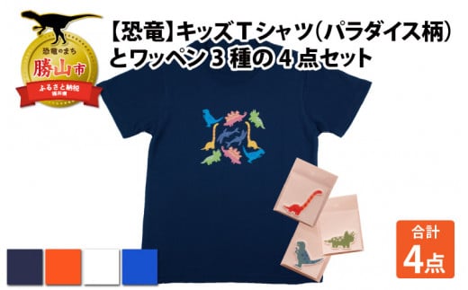 キッズTシャツ(パラダイス柄・S / オレンジ)とワッペン3種の4点セット[A-003017_01_02] 720592 - 福井県勝山市