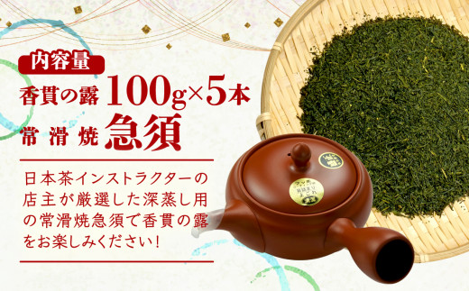 茶葉 急須 セット 香貫の露 100g 5パック 緑茶 ヤブキタ茶 常滑焼 贈答用 静岡茶