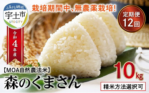 70-252-4 【定期便12回】カワノ農園 令和4年産米 無農薬栽培!MOA自然農法米「森のくまさん」 三分搗き米10kg 433503 - 熊本県宇土市