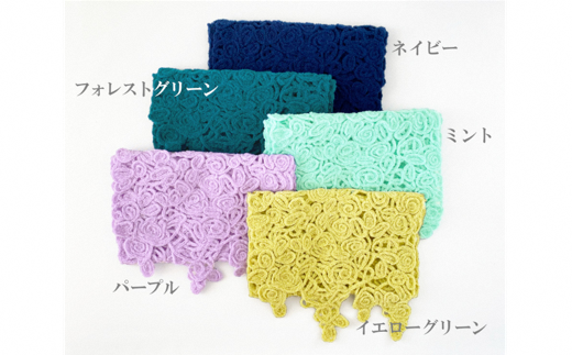 コード刺繍 フラワーデザインショートマフラー　フォレストグリーン 596800 - 新潟県五泉市