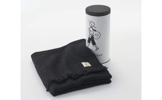 カシミア手織りストール(ブラック)・白缶 FCCS100006